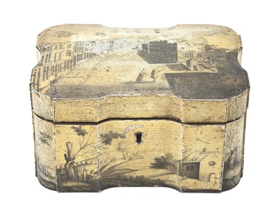 *A French Painted Wood Tea Caddy the