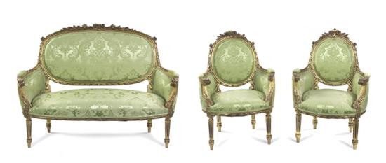 A Louis XVI Style Giltwood Parlor Suite