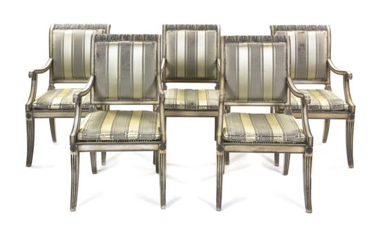 A Set of Ten Silvered Open Armchairs