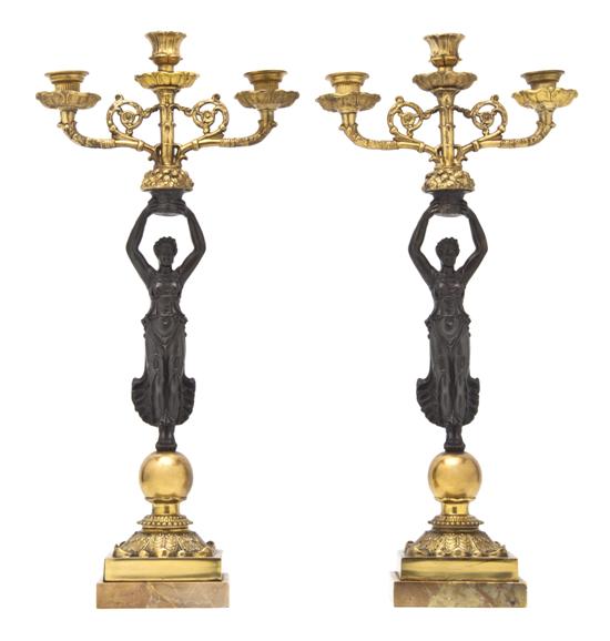 A Pair of Empire Style Gilt and Patinated