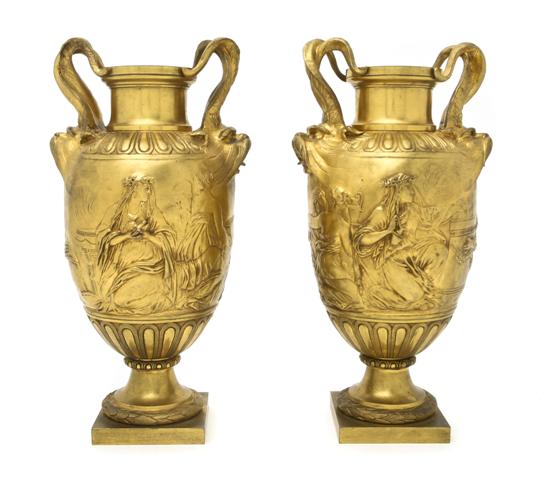 A Pair of French Gilt Bronze Urns 150b86