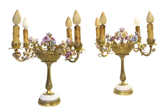 A Pair of French Gilt Metal and Porcelain