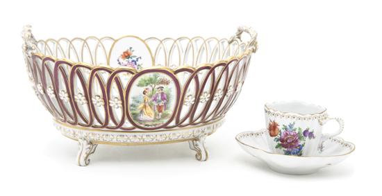 A Dresden Porcelain Openwork Basket