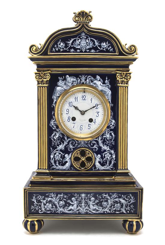 A French Ceramic Mantel Clock of temple