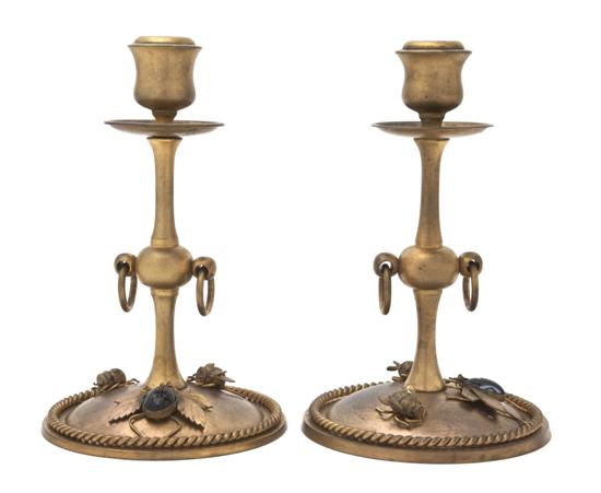 A Pair of English Gilt Bronze Candlesticks