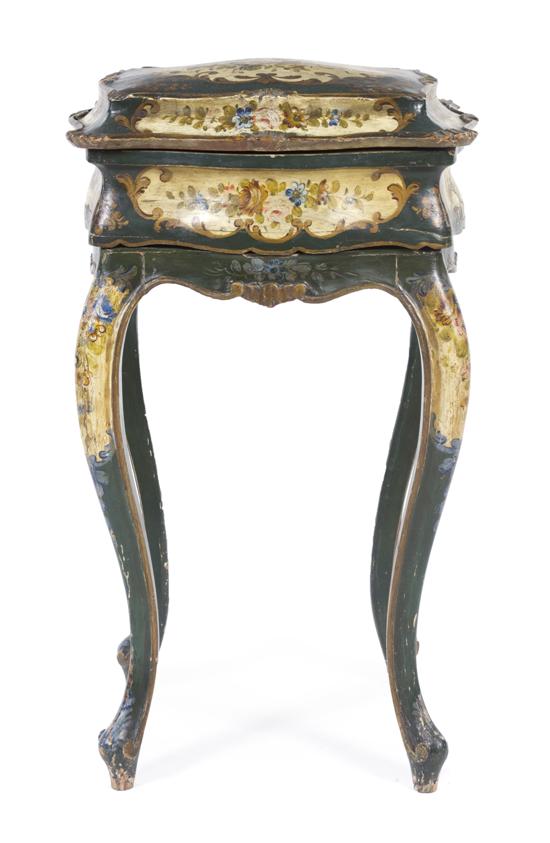 A Venetian Painted Casket on Stand