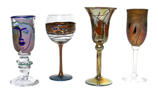 A Group of Four Studio Glass Goblets