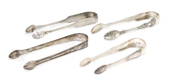 Four English Silver Sugar Tongs