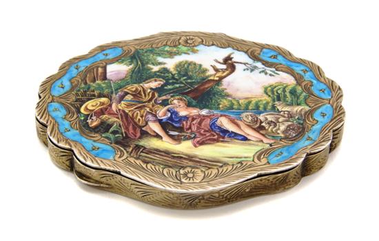 A Continental Enameled Silver Compact