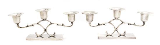 A Pair of Mexican Sterling Silver Three-Light