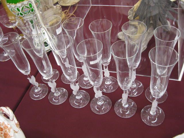 12 Gorham Crystal Tall Champagnes frosted