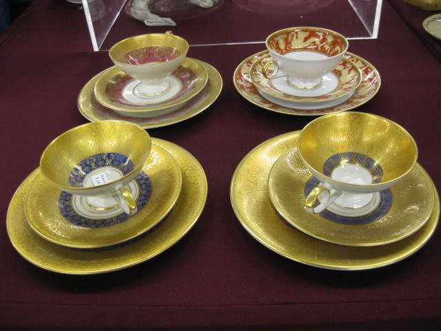 4 Gold Encrusted China Trio Sets;cups