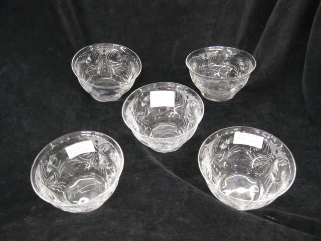 5 Hawkes Engraved Crystal Bowls