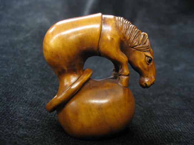 Carved Boxwood Netsuke of Horsewith