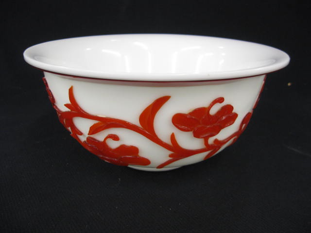 Peking Cameo Glass Bowl red flowering 14e7ec