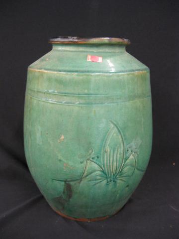 Chinese Pottery Storage Jar carved