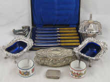 A silver plate trinket box a pair 14e9da