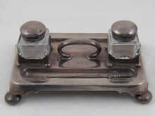 A silver two bottle inkstand by