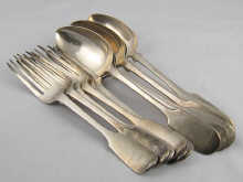 A set of six silver table forks