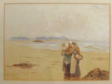 A watercolour On the sands signed