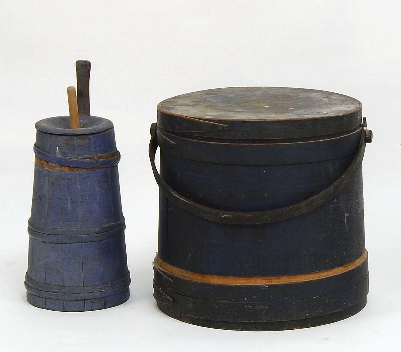 BLUE-PAINTED BUTTER CHURN AND FIRKIN19th