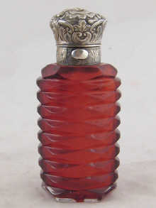 A Victorian ruby cut glass scent