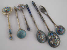 Six various Russian cloisonne enamelled