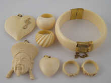 A mixed lot comprising an ivory
