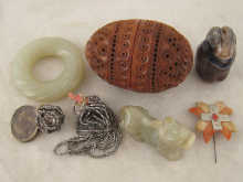Three carved hardstone items; a