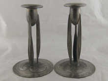 A pair of Art Nouveau pewter candle