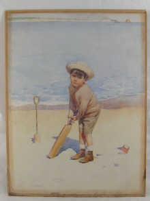 A watercolour of a boy playing