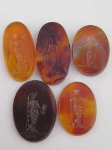 Five agate intaglios after the antique