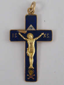 A blue enamel and 14 carat gold