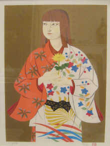 A Japanese lithograph 11/150 of a girl