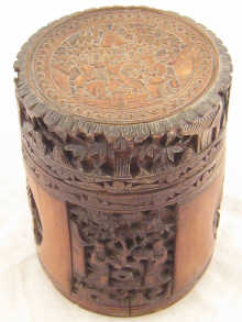 A Chinese carved bamboo tea caddy