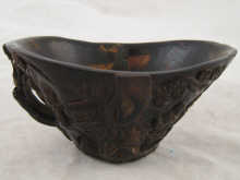 A carved horn Chinese libation