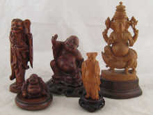 Five various carved wood Buddhist 14f1e8