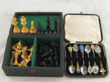 A Staunton pattern chess set in fitted