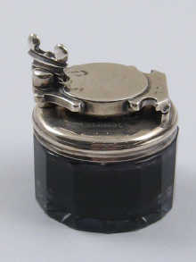 A silver mounted glass travelling ink