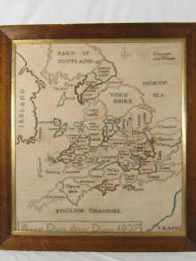 A framed sampler map of England and