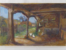 An unframed farmyard scene watercolour 14f2dd