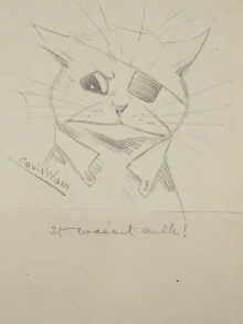 A Louis Wain sketch of a cat titled