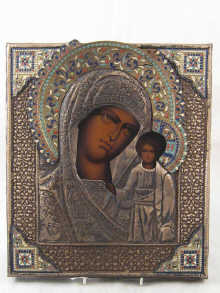 A Icon of the mother of God with enamelled