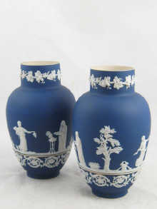 A pair of Jasper ware vases impressed 14f311