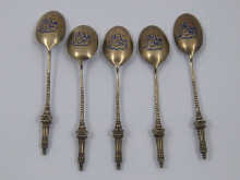 A set of five silver gilt teaspoons