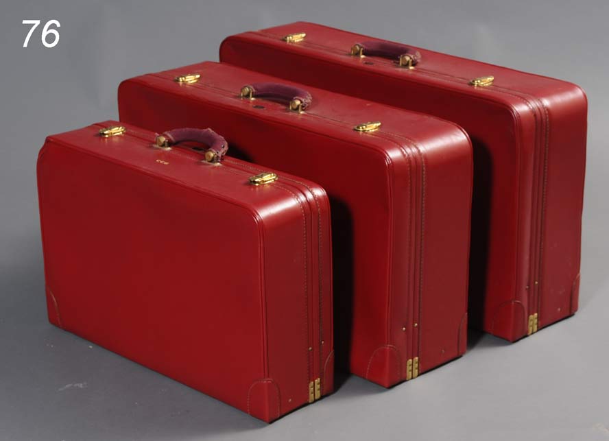 Set of Graduated Red Leather Luggage