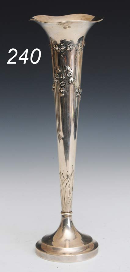 Sterling Silver Trumpet Vase with chased