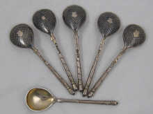 A set of six Russian silver tea