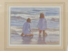 A watercolour of two girls kneeling 14f610