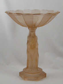 A pink tinted Art Deco glass tazza the